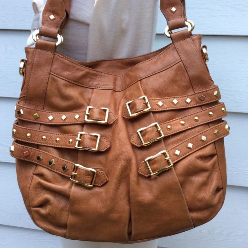 TREESJE tan leather convertible bag purse shoulder